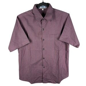 Kaewfa Button Up Shirt Mens L Maroon Striped Short Sleeve Cotton
